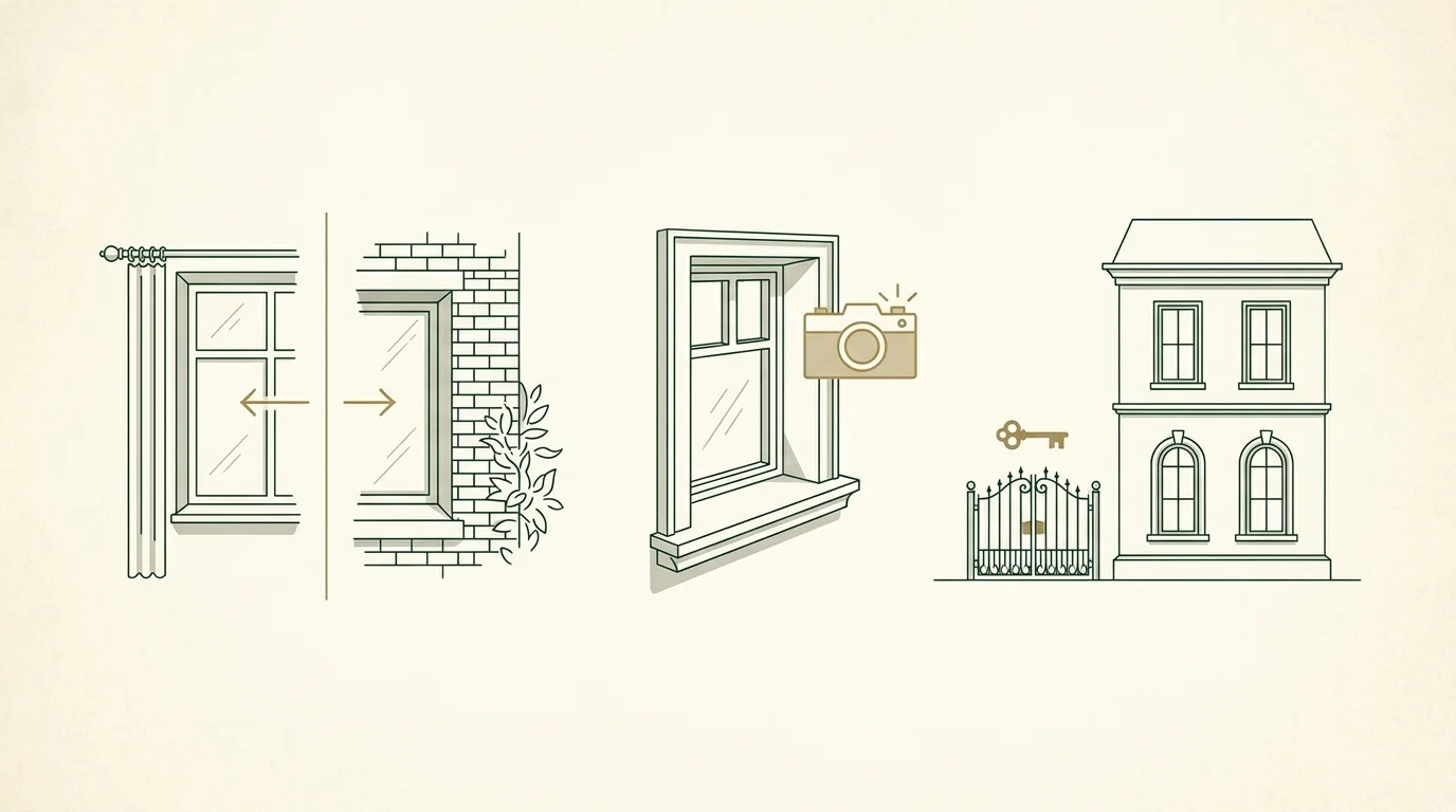 Illustration: Window-cleaning planning diagram showing pane sides, condition photos and property access